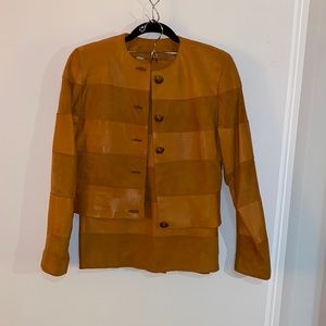 Pale burnt orange leather jacket and skirt set size small